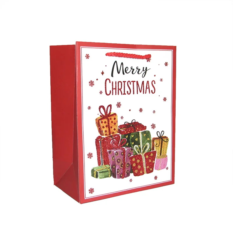 gifts only x8pcs Рождественский Подарочный пакет, бумажный пакет с ручкой, сувенирная посылка для детей, красный блестящий порошок, Рождественская елка, собака, Подарочная коробка, Декор - Цвет: gifts only x8pcs