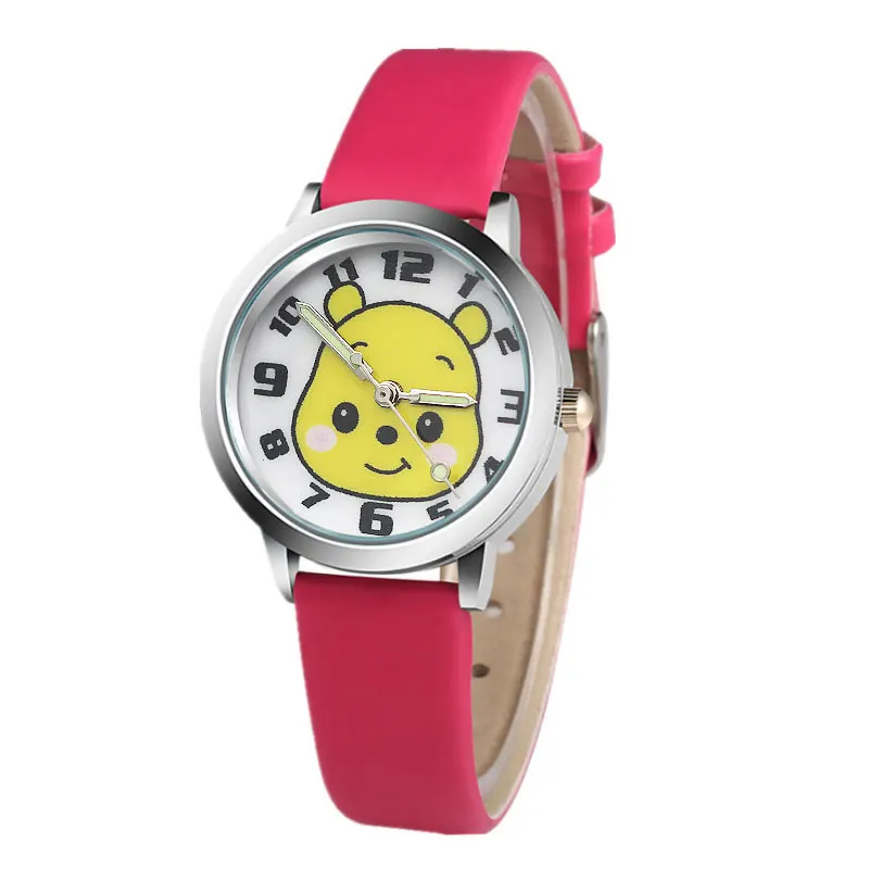 Повседневные часы для мальчиков и девочек с милым желтым мультяшным медведем