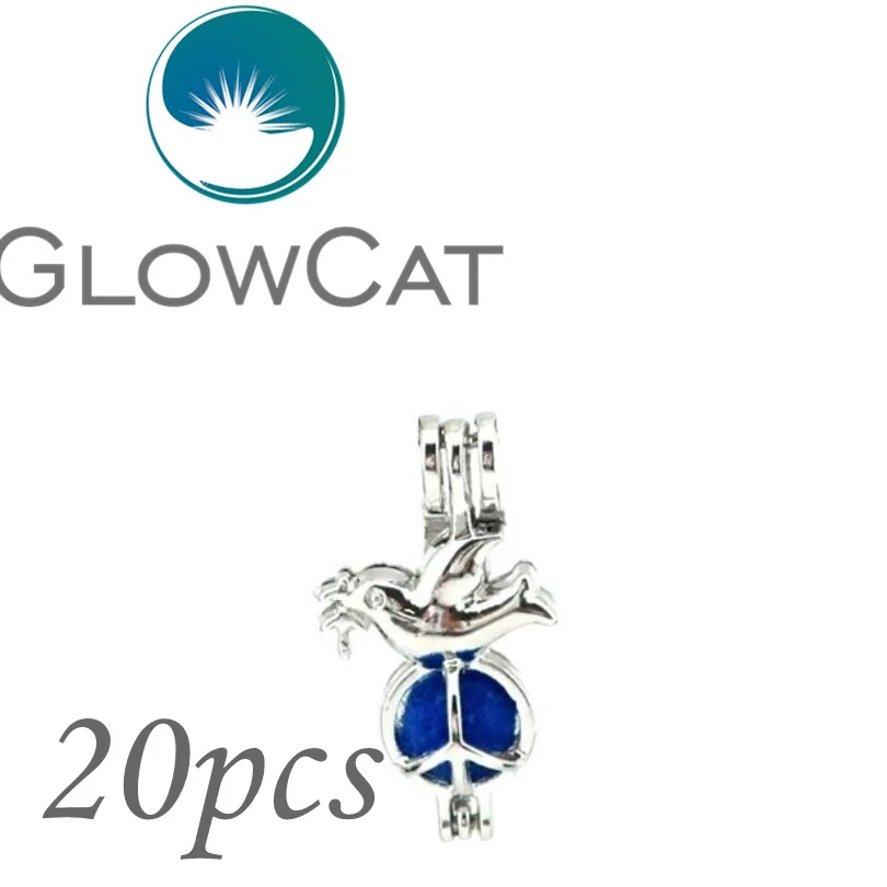 

20x KK627 Silver Pigeon Peace Sign Beads Stones Cage Essential Oil Diffuser Oyster Pearl Cage Locket Pendant Jewelry Making