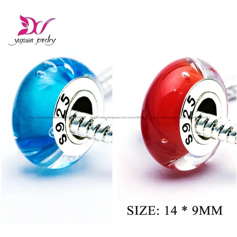 2016 S925 Стерлинговое Серебро Красочные Бусины очаровательные бусины из муранского