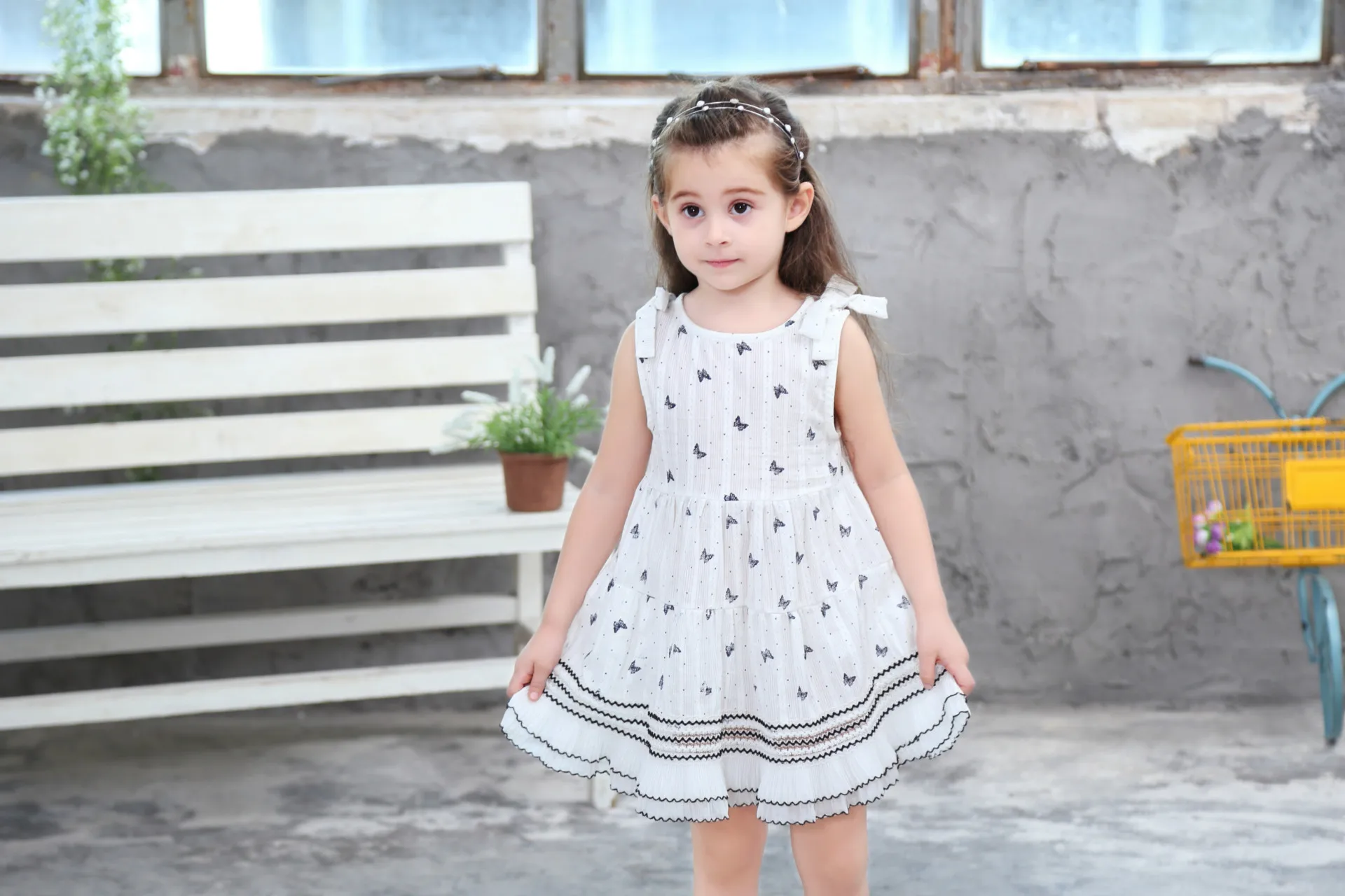 Korean version of the explosion girl butterfly dress cotton jacquard princess casual holiday kids wear | Детская одежда и обувь