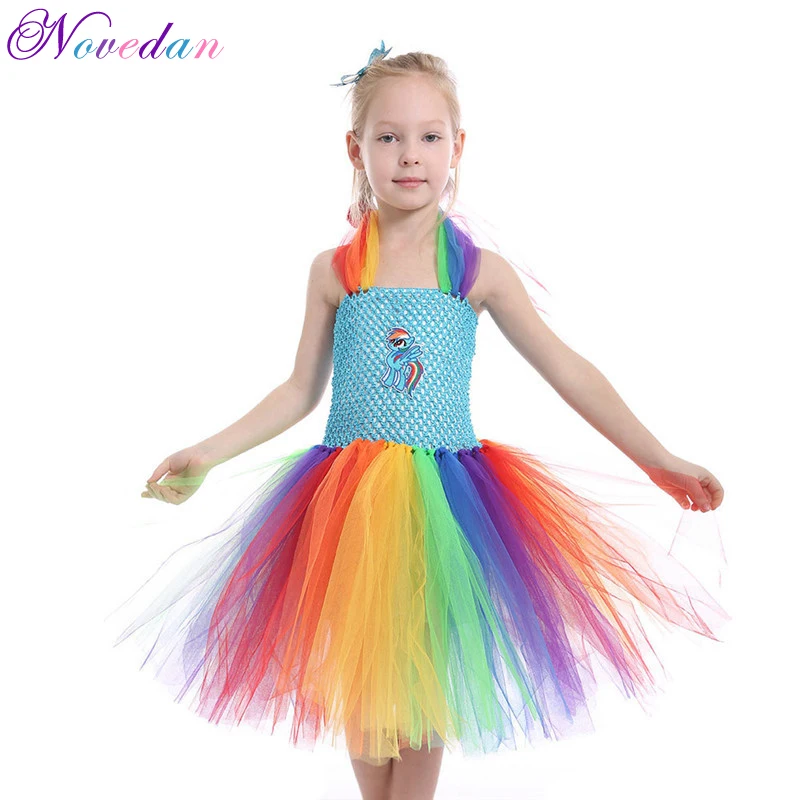2020 New Style Unicorn Dress Kids Girls Princess Tutu Knee-Length Dresses Pastel Rainbow Flower Girl Birthday Part | Тематическая