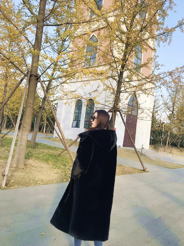 Зимнее женское плотное теплое пальто с капюшоном из искусственного меха норки пальто свободного размера плюс длинное пальто из искусственного меха Верхняя одежда 354