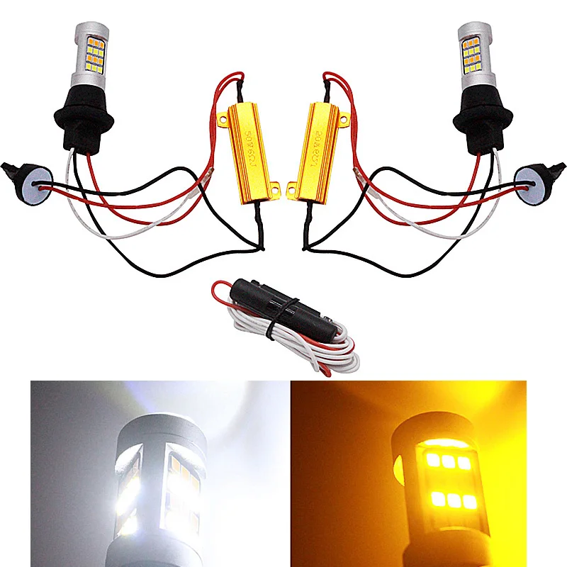 BA15s 1156 P21W BAU15S PY21W S25 42 светодиодный T20 W21W WY21W 7440 лампы дневного света светильник+ поворотник двойной режим DRL светодиодный светильник s