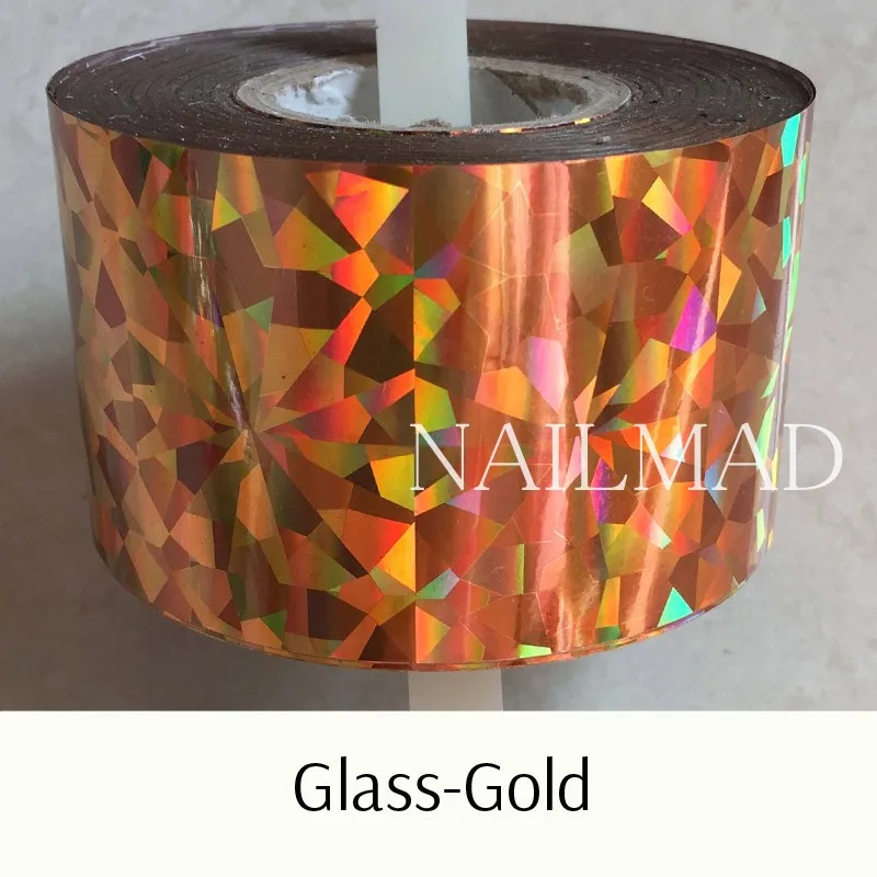 Glass-Gold 1 рулон 120 м* 4 см голографическая пленка для переноса ногтей лазерные серебряные наклейки для дизайна ногтей Фольга голографическая бумага для переноса - Цвет: Glass-Gold