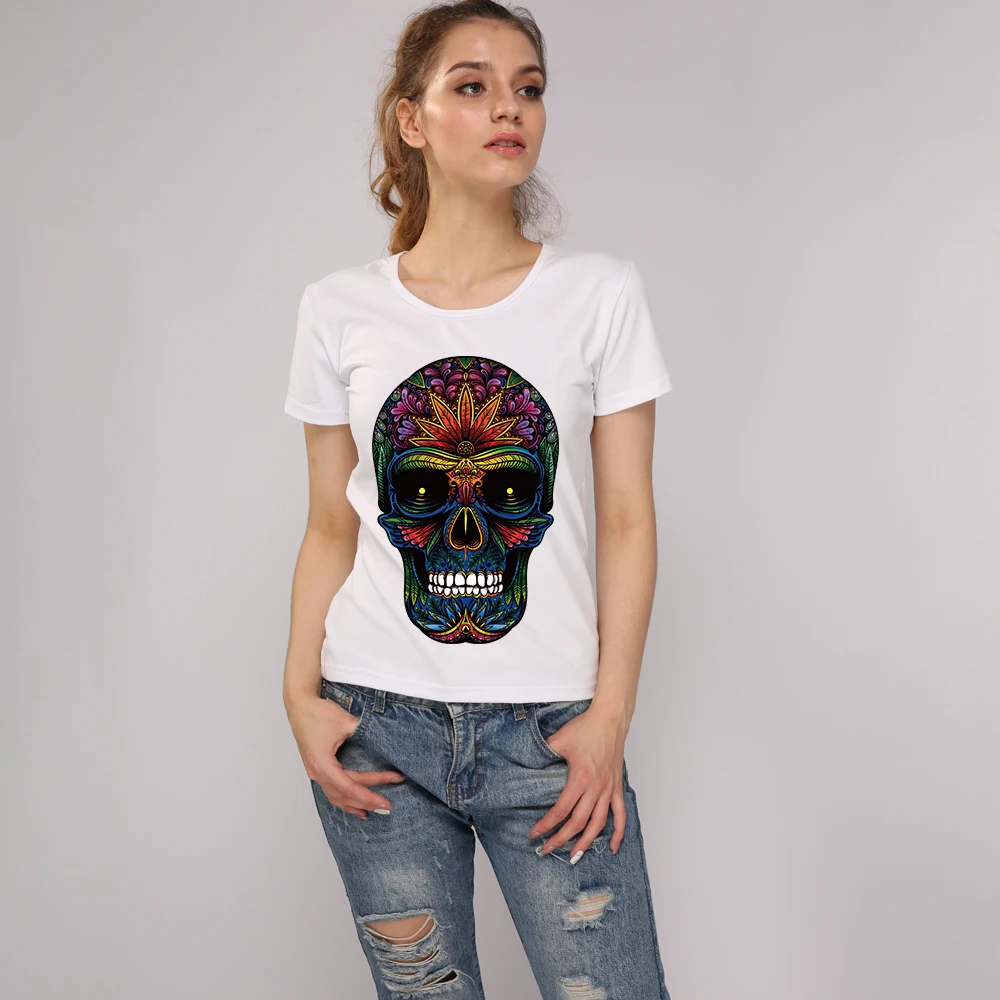 Linyun 3D черепа Бодибилдинг Футболки Для женщин хлопок универсальные панк-рок