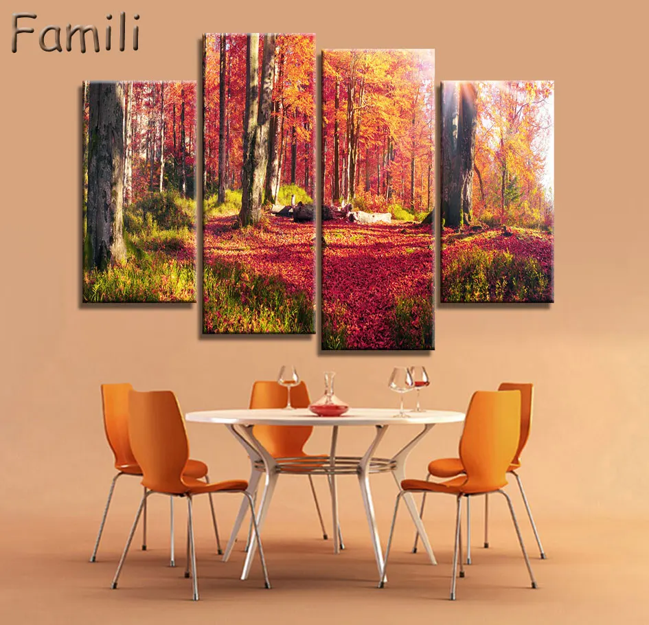 Картина на холсте с осенним пейзажем деревом 4 шт.|picture for living room|wall picturescanvas painting |