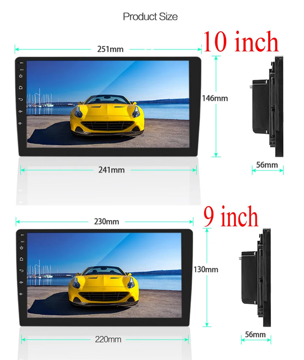 Универсальный автомобильный радиоприемник 9/10 дюйма Android 8 1 2 Din на DVD-плеер