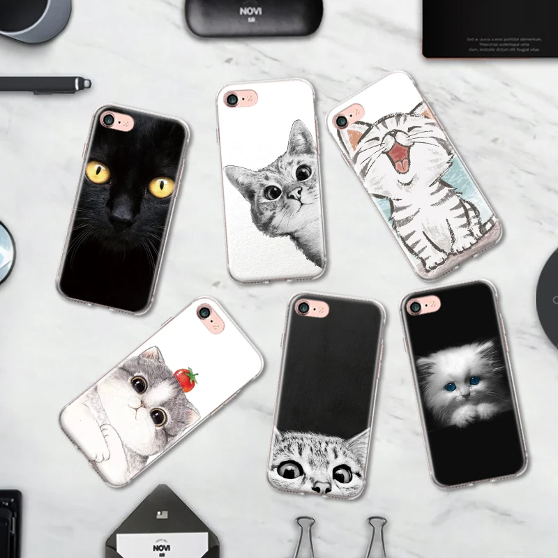 Силиконовый чехол-Бампер для Iphone 4, 4S, 5, 5S, SE, 6, 6 S, 7, 8 Plus, X, XR, XS Max, мягкий чехол-бампер из ТПУ с рисунком кота, котенка, пары