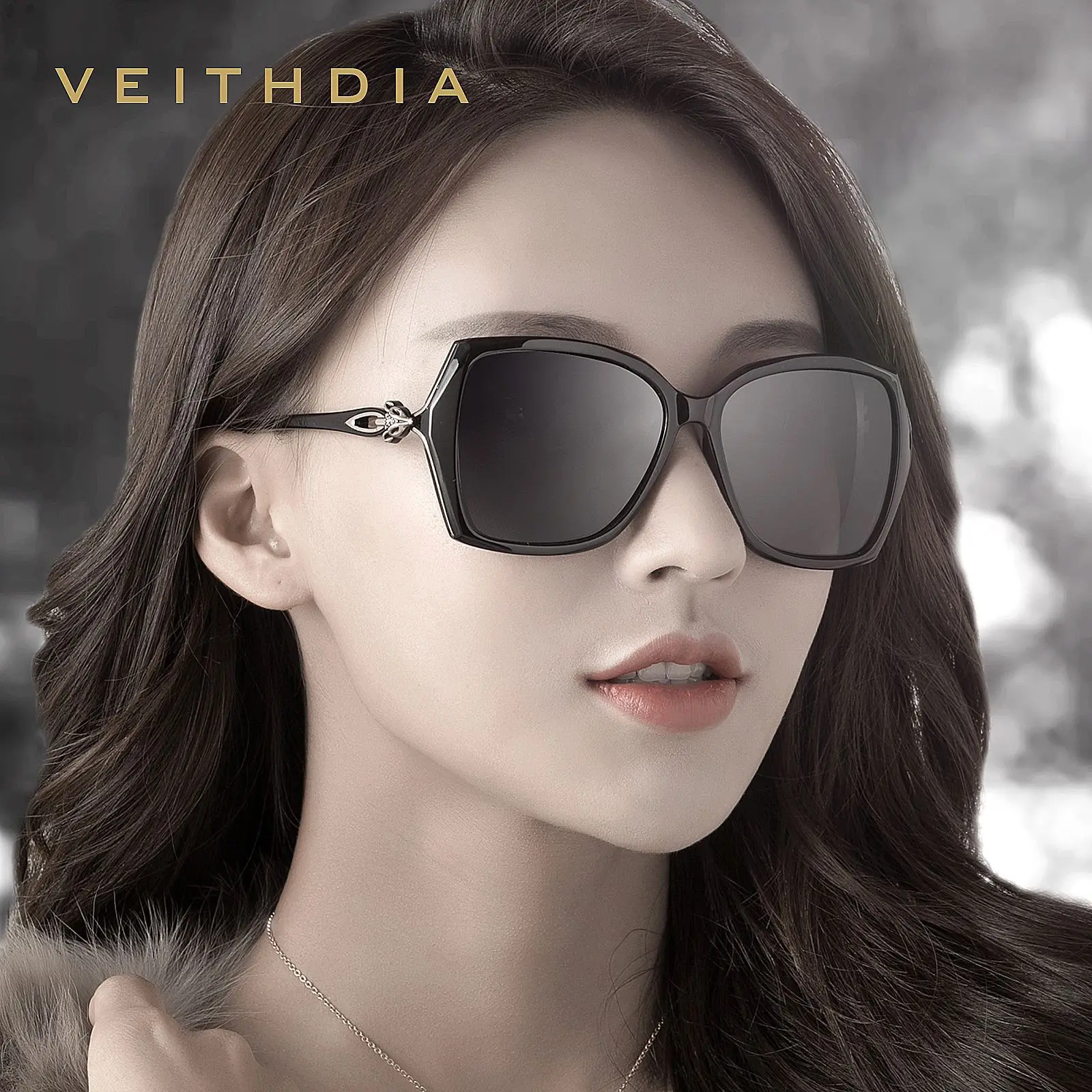 Женские большие солнцезащитные очки VEITHDIA элегантные с бриллиантами UV400 3039 2019 |