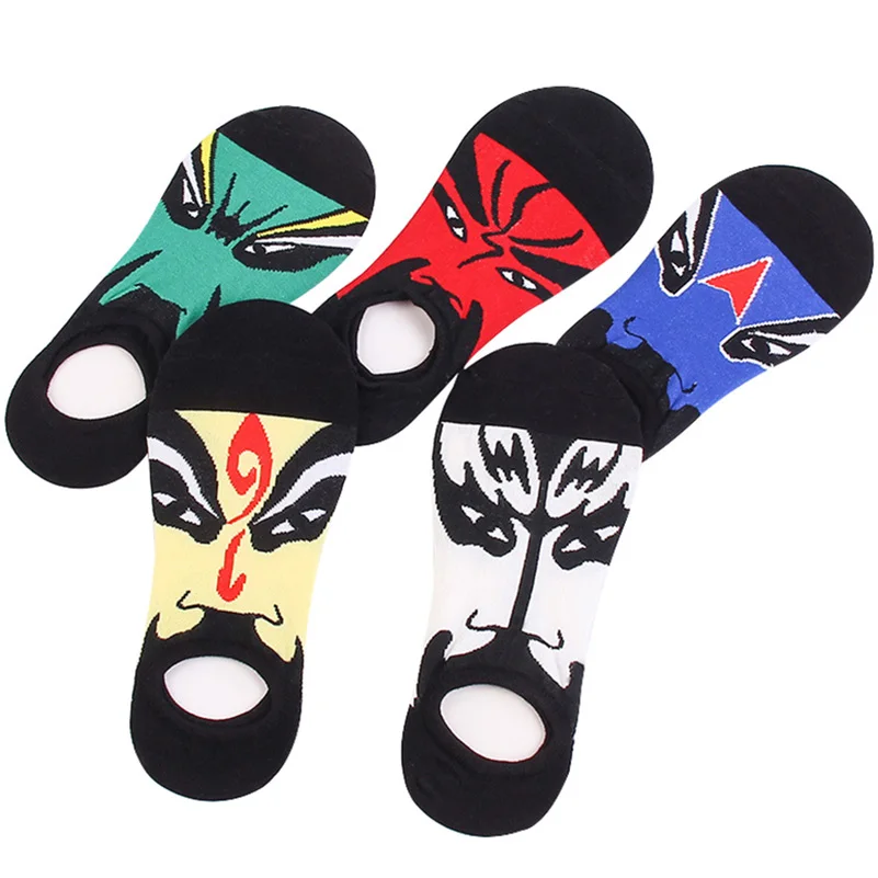 

5pairs Mens Socks Summer Invisible Low Cut Man Boat Socks Chinese Style Opera Face Pattern Male Short Sock Funny Socks Meias Sox