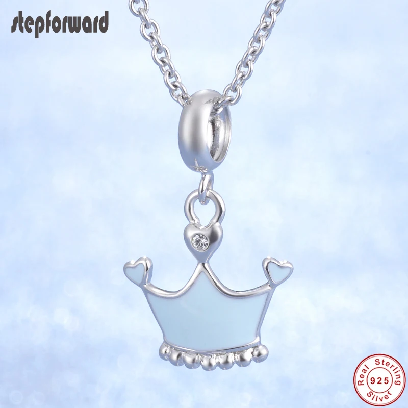 

100% 925 стерлингового серебра корона подвесное ожерелье популярное ручной работы эмаль синяя корона дизайн модные оригинальные ожерелья