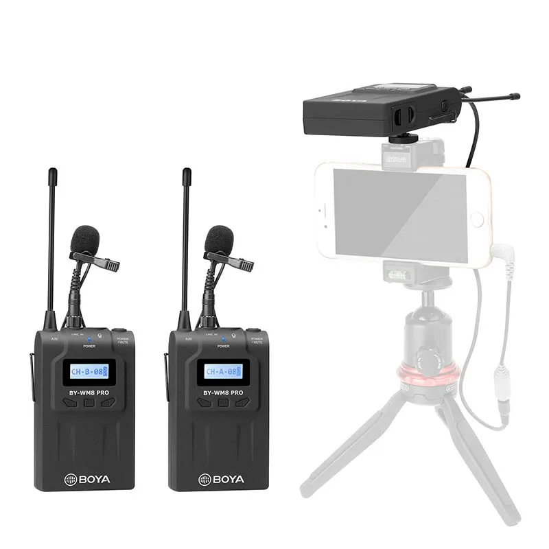 BOYA BY WM8 Pro K2 UHF Беспроводная двухканальная петличная микрофонная система для DSLR