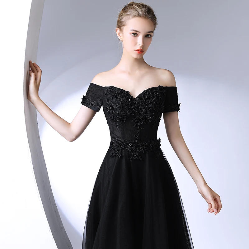 JaneVini 2018 Black Tulle Bridesmaid Dresses A Line Boat Neck Lace Applique Beaded Backless Floor Length Vintage Long Prom Gowns | Свадьбы и