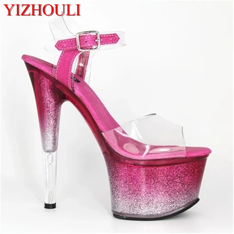 New style, beautiful gradient mei hong platform heels, 15cm sexy model sandals, pole dancing shoes