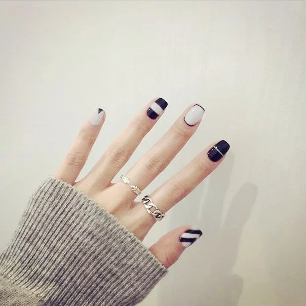 Горячая Распродажа Модные накладные ногти для бабушки серого и черного цвета с