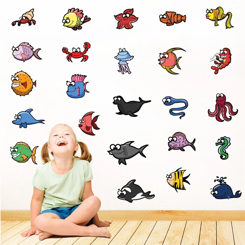 Мультяшные модные наклейки на стену с морским дном для детской комнаты кухни