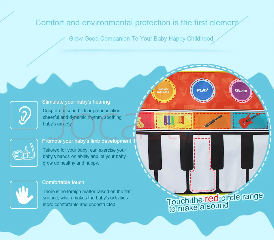 Large Size Baby Musical Carpet Keyboard Play Mat Music Instrument Piano Mat Educational Toys for Children Kids Gifts >