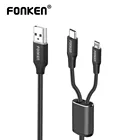 FONKEN 2 в 1 USB-кабель Micro USB Type C кабель для быстрой зарядки USB-Шнур зарядное устройство для телефона в нейлоновой оплетке для Android мобильный телефон кабель