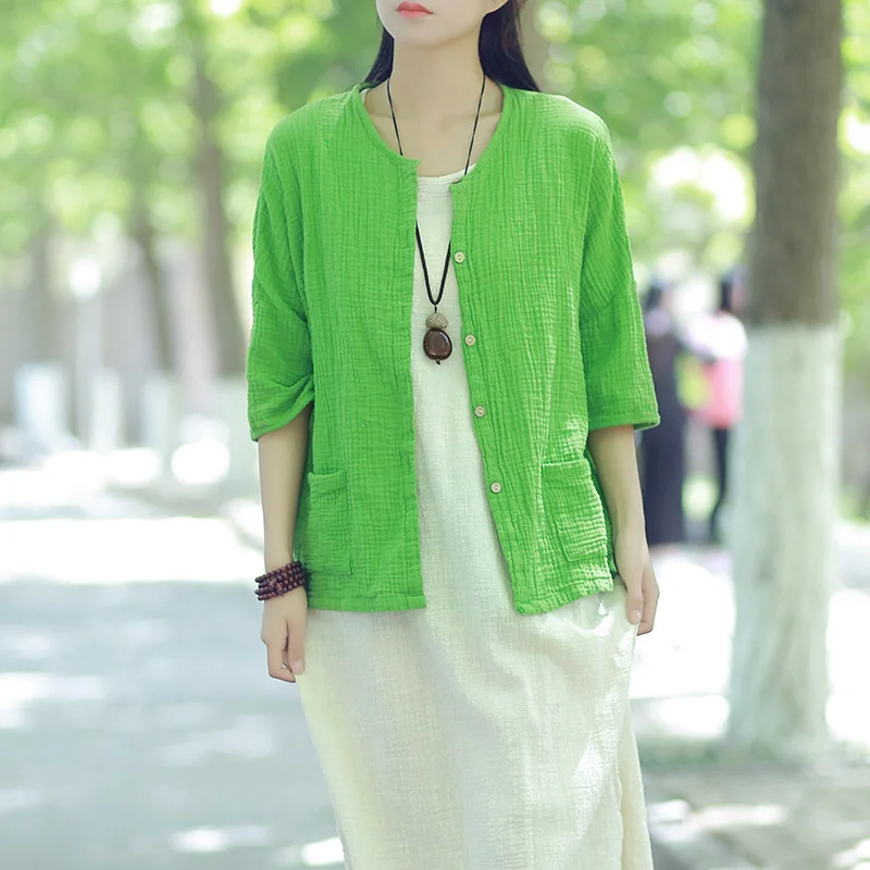 8 цветов женские хлопковые льняные винтажные свободные тонкие топы кардиган