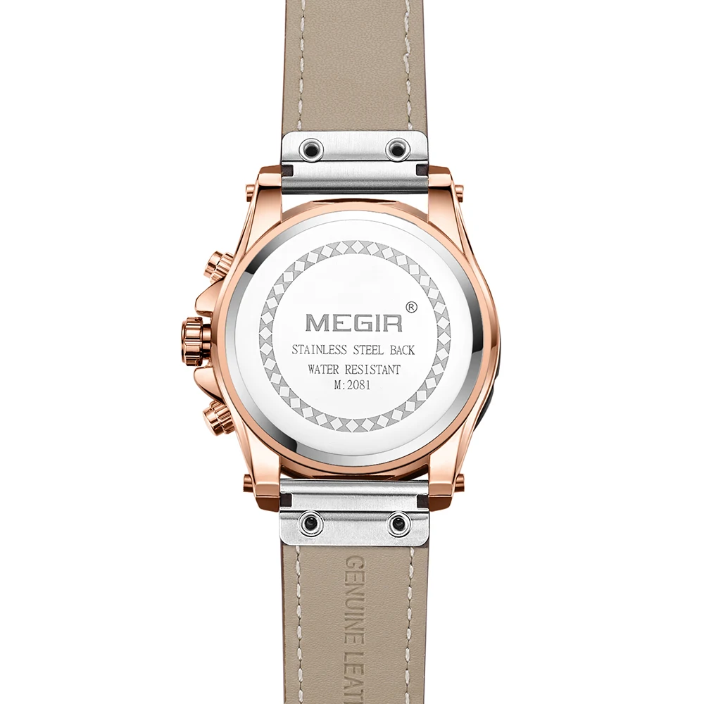 MEGIR бренд 2018 новый золотой Для мужчин часы Кварцевые коричневый кожаный ремешок