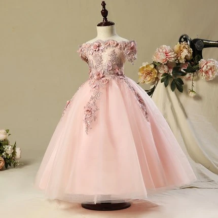Платья для первого причастия с открытыми плечами для девочек; Vestido Daminha Casamento; роскошное бальное платье; розовое платье из органзы с цветочным узором для девочек - Цвет: Розовый