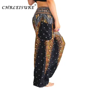 Chrleisure женщины высокой талией печатных пляж boho брюки мода шаровары женщины плюс размер свободные чешские брюки летние брюки