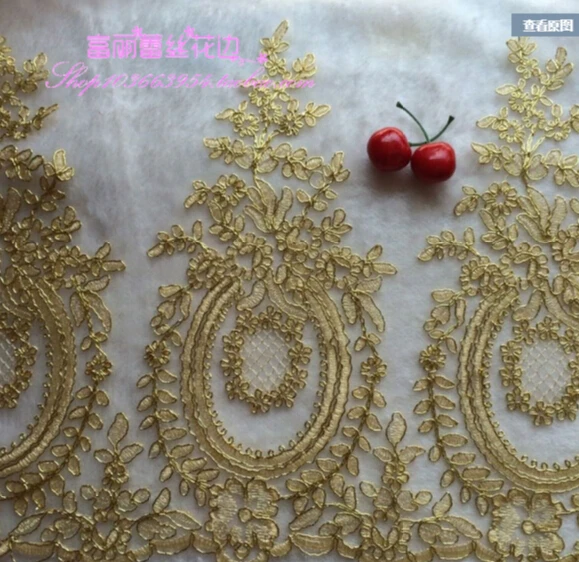 Кружевная аппликация для свадебного платья Изящная кружевная с золотой нитью и