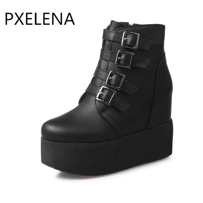 PXELENA 2018 новые женские туфли на платформе в стиле панк готика с круглым носком и