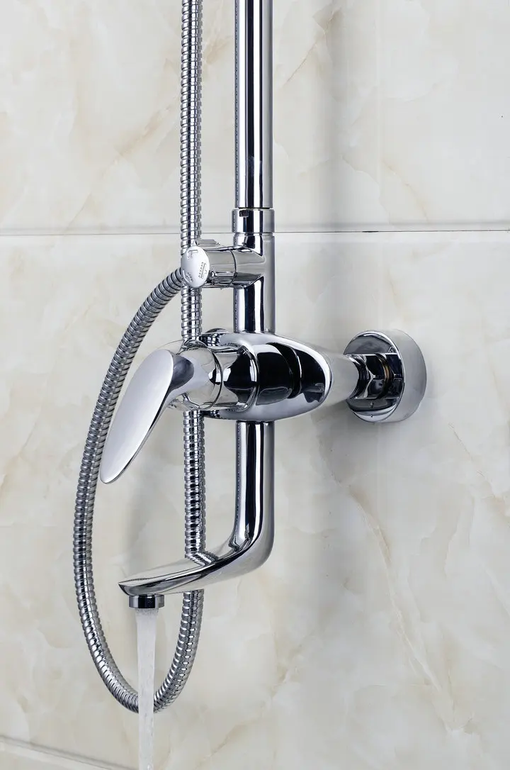 53702 200mm New Chrome Brass Water Pressure Boosting Bathroom Rain 8&quot Shower Mixer Tub Faucet Set | Дом и сад