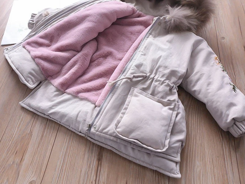 

winter jacket girls coat baby clothes worm fur hooded fleece embroidery kdis parka children outerwear boutiques outfit