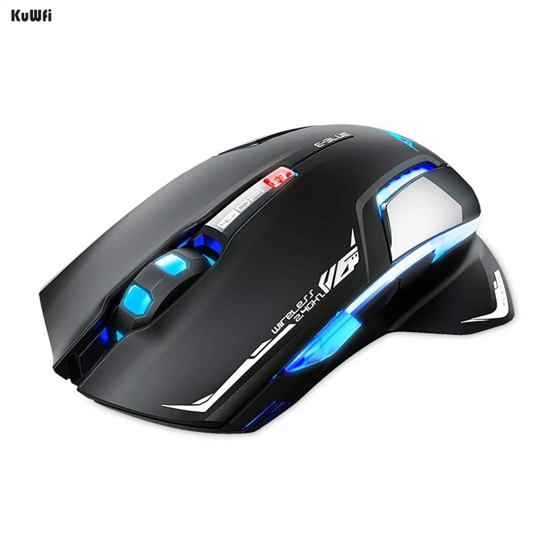 KuWFi 2500 Точек на дюйм Беспроводной игровой Мышь с светодиодный подсветкой прорезиненное колесо прокрутки обеспечивает длительный срок службы до 5 миллионов нажатий