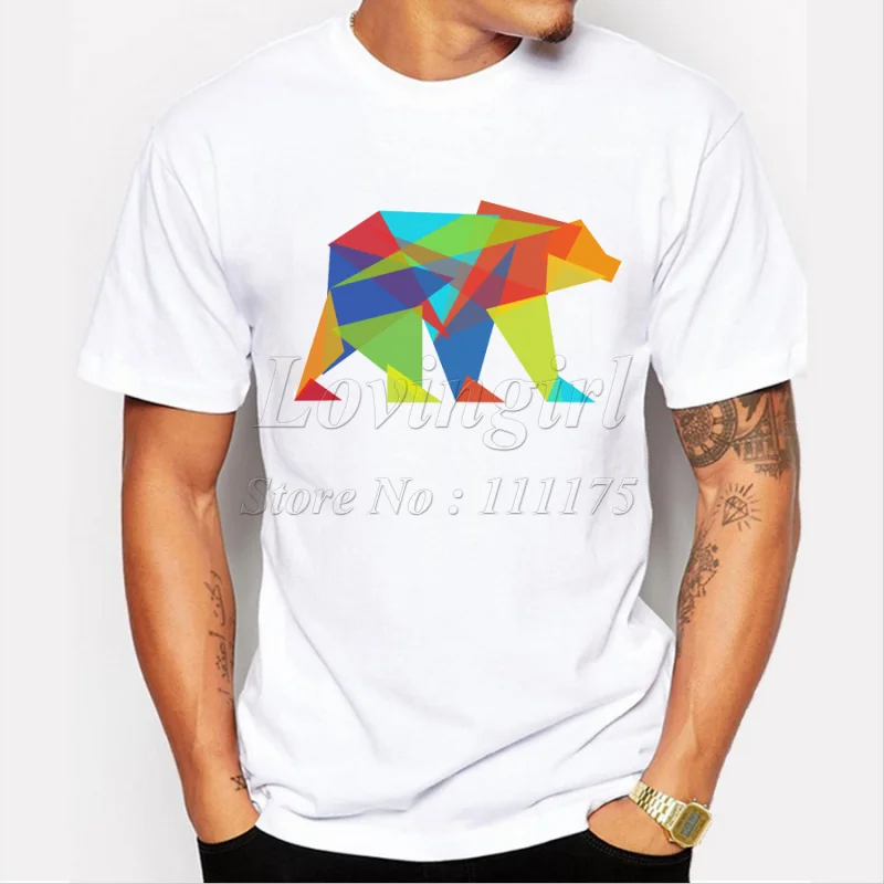 Новинка 2018 Мужская модная футболка с коротким рукавом и геометрическим принтом