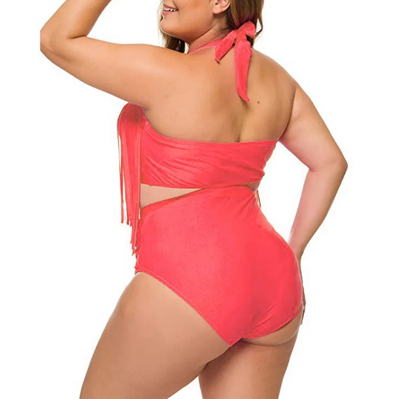 Женский раздельный купальник с высокой талией и кисточками однотонный| |