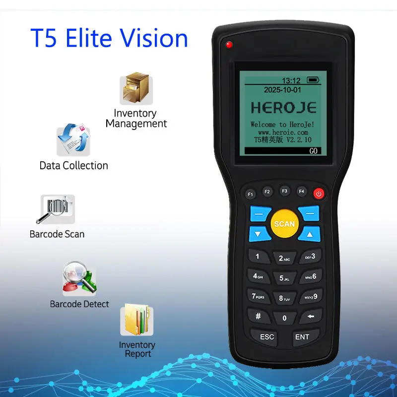 

Сканер штрих-кода с поисковой системой Heroje T5 Elite Version, управление запасами данных, 1D сканер штрих-кода, лазерный USB 433 МГц