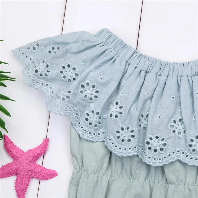 Girl Clothing Jumpsuit Outfits Sunsuit Newborn Kid Baby Girls Bodysuits Summer Sleeveless Off Shoulder Bodysuit Solid Lace Cute |