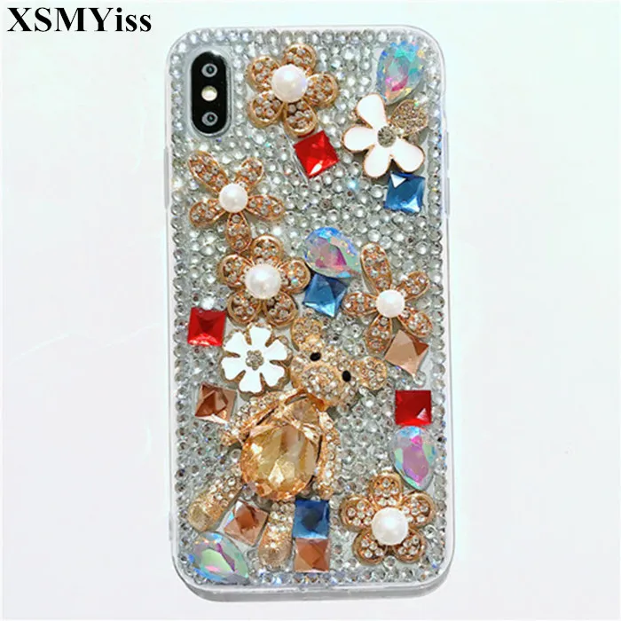 

XSMYiss 3D Bear Gem Stone Full Diamond Bling Case for Huawei Honor 8 9 10 20 lite 7X 8X V10 V20 Nova2 3 4 5 Crystal Coque Cover