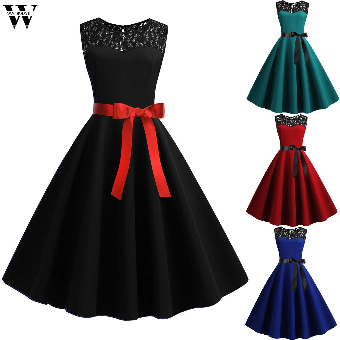 Женское летнее винтажное платье без рукавов с круглым вырезом элегантное