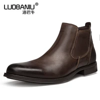 mens pointed toe chelsea boots real leather slip on businessman autumn winter casual shoes