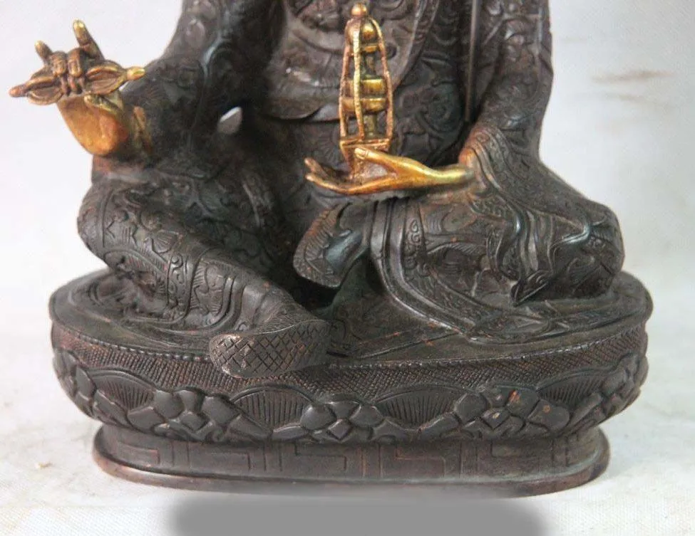 16&quot Tibet Buddhism Copper Bronze Lotus Padmasambhava master Monk Buddha Statue | Дом и сад
