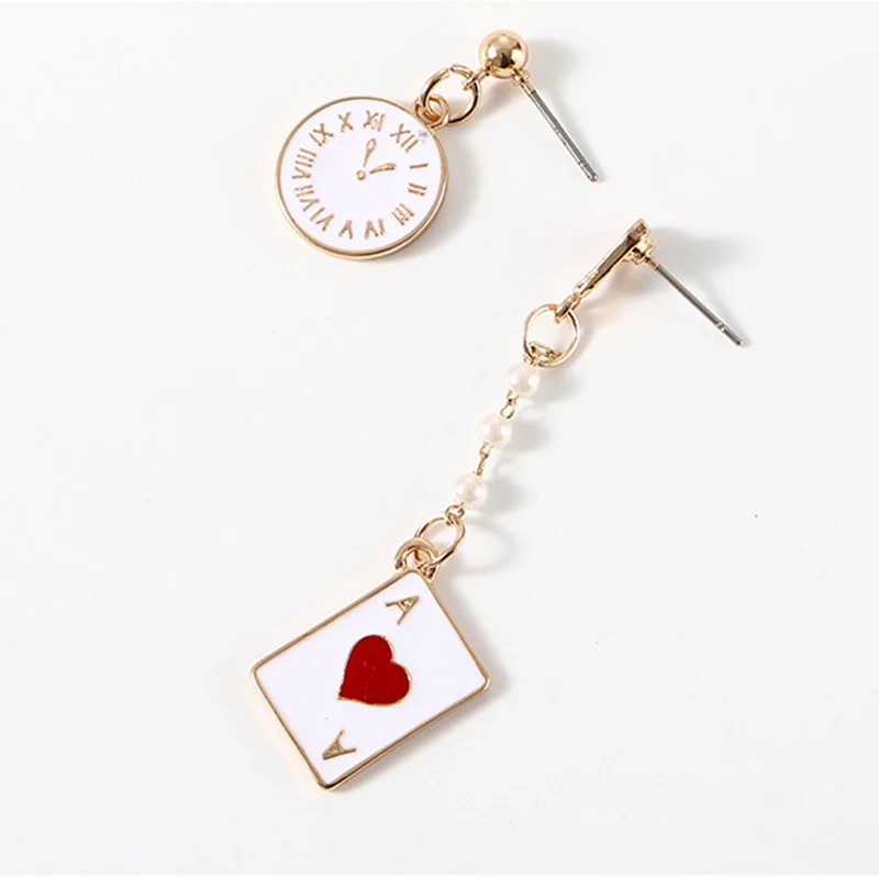 Round Korean Earing Playing Cards Dangle Enamel Time Drop Earrings for Women Girls Gift Fashion Jewelry Berloque mujer moda 2020 | Украшения