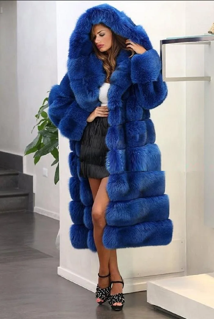 blue Модные зимние женские пальто новое зимнее пальто для женщин Новое замшевое пальто из искусственного меха лисы Женское пальто в синюю полоску - Цвет: blue