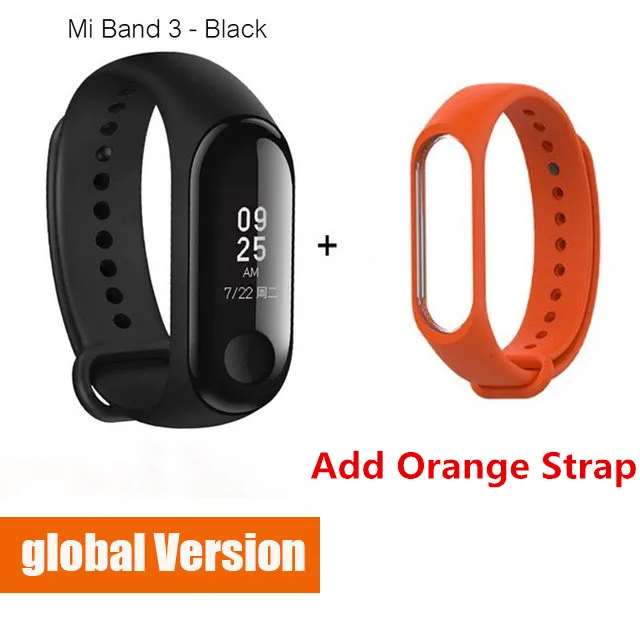 Global add Orange Origina Xiaomi mi Band 3 умный Браслет фитнес-браслет большой сенсорный экран OLED частота сердечных сокращений сообщения Smartband mi Band F2 - Цвет: Global add Orange