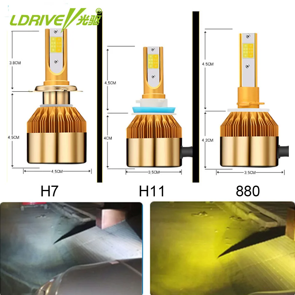 Светодиодный налобный фонарь LDRIVE 2 шт. H1/H3/H4/H7/H11/9005/9006/880 38 Вт 48 лм 6000K 3000K