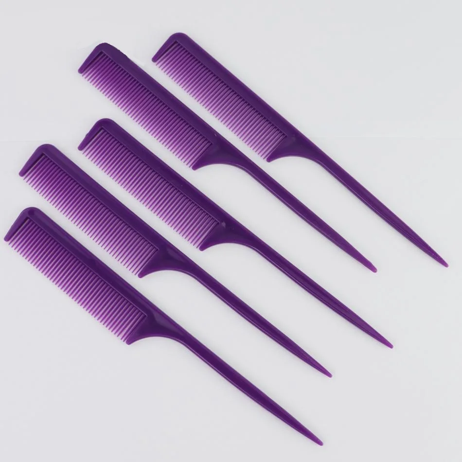 

5pcs Professional Salon Tail Comb Brush Purple Plastic Peine Hair Comb Heat Resistance Fine-tooth Cosmetic For Woman