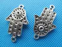 10pcs hot selling 20mmx35mm antique silver tone sideway the hand of fatima hamsa connector pendant charmfindingdiy accessory