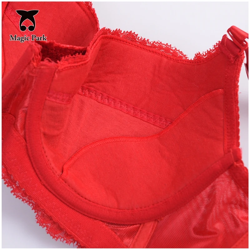 MagicPark 34/75CDEF 36/80CD Red Lace Floral Women Bra Inner Cotton Bralette Push Up Retro Lingerie Tops|bra up|up brawomen bra |