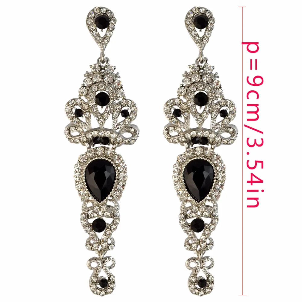 Женские длинные серьги с кристаллами синие фиолетовые зеленые сережки-люстры