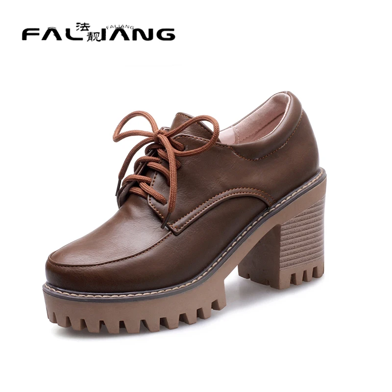 Женщины На Каблуках 2017 Повседневная Lace-Up Круглого Toe Высокие Каблуки Женская