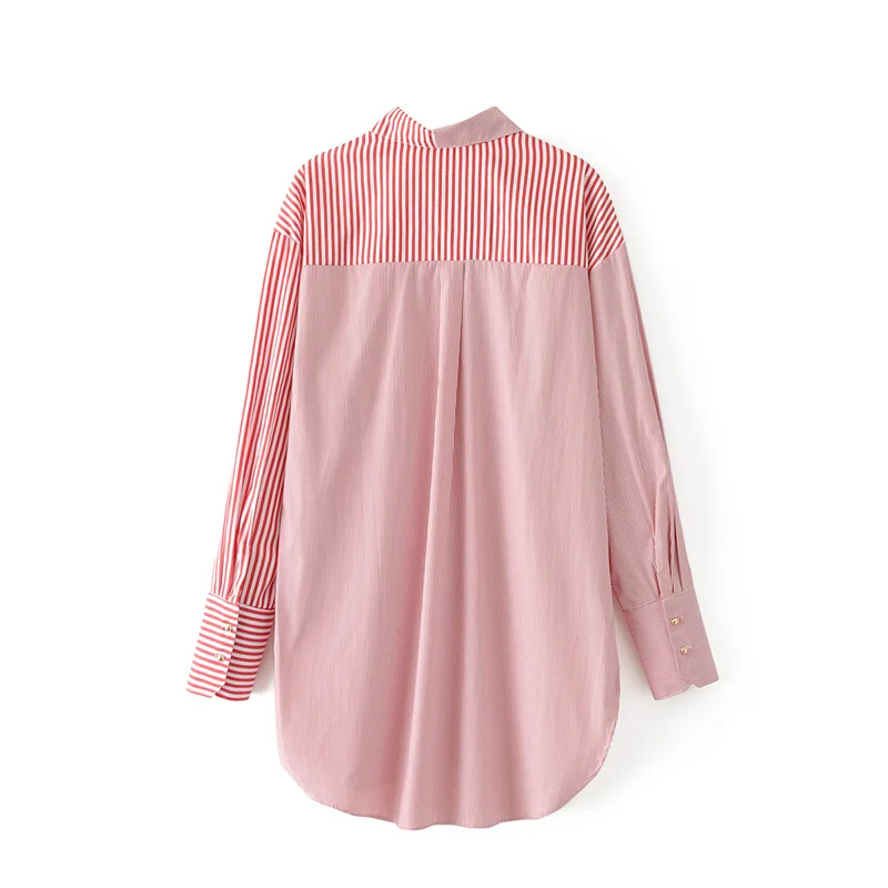 Женская Асимметричная Лоскутная Высокая Низкая полосатая блузка рубашка с